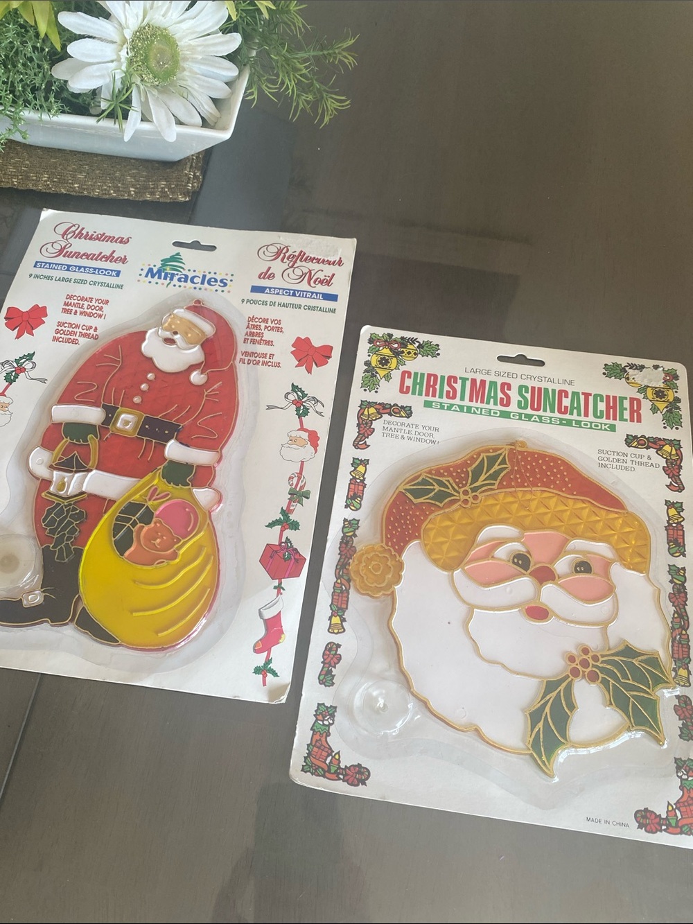 New🌈 Vintage 1990 Christmas Suncatchers Stained Glass Santa festive decoration